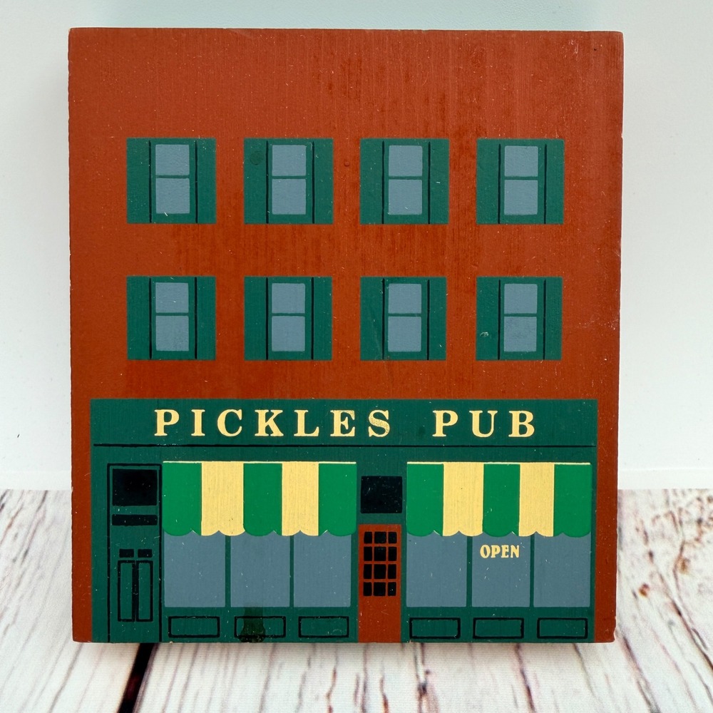 The Cat's Meow Village Pickles Pub 1992 Series X Vintage Wood Shelf Sitter Decor